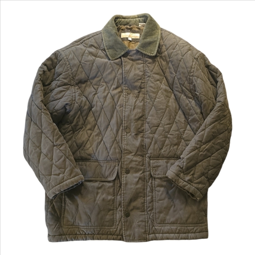 Perry Ellis Quilted Olive Green Barn Chore Jacket Corduroy Collar. Size Medium